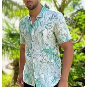 NWT Caribbean Isle Breeze Cotton Linen Short Sleeve Button Down Woven Shirt 4XB‎